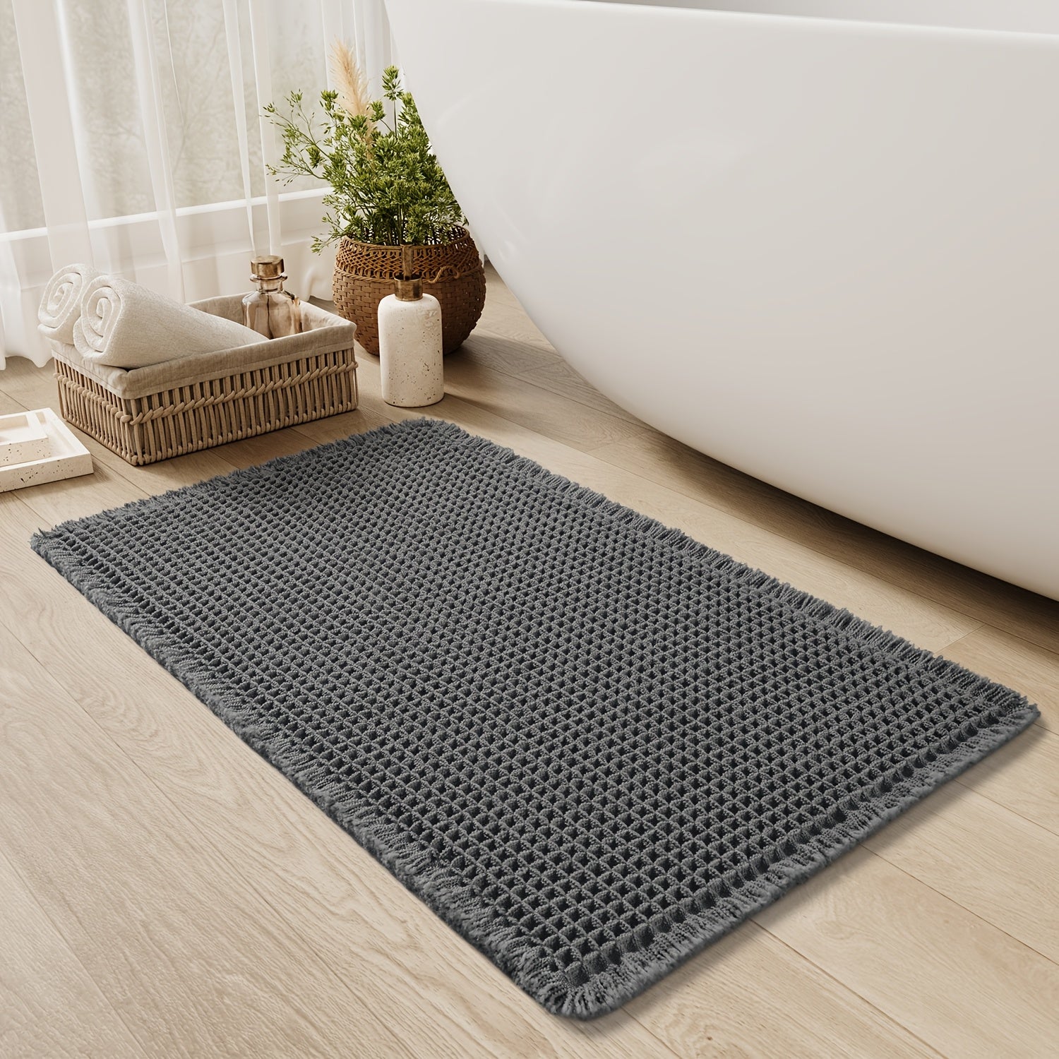 AquaLuxe | Elegant Antislip Polyester Bath Mat with Waffle Design 5