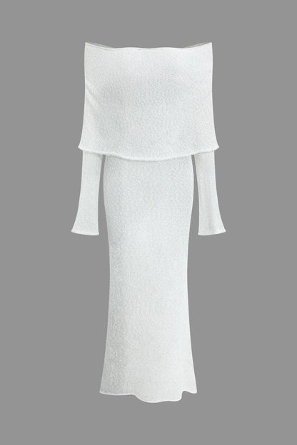 Dames maxi jurk – off shoulder, gebreid, aansluitend, comfortabel