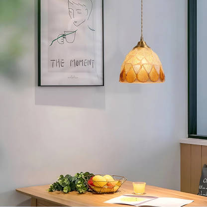 Hanglamp Eettafel van Glas en Koper – Unieke Retro Designlamp met Warme LED Verlichting | Sfeervolle Lamp voor Woonkamer of Slaapkamer