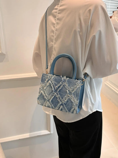 Dames handtas – denim, compact vierkant, crossbody, blauw