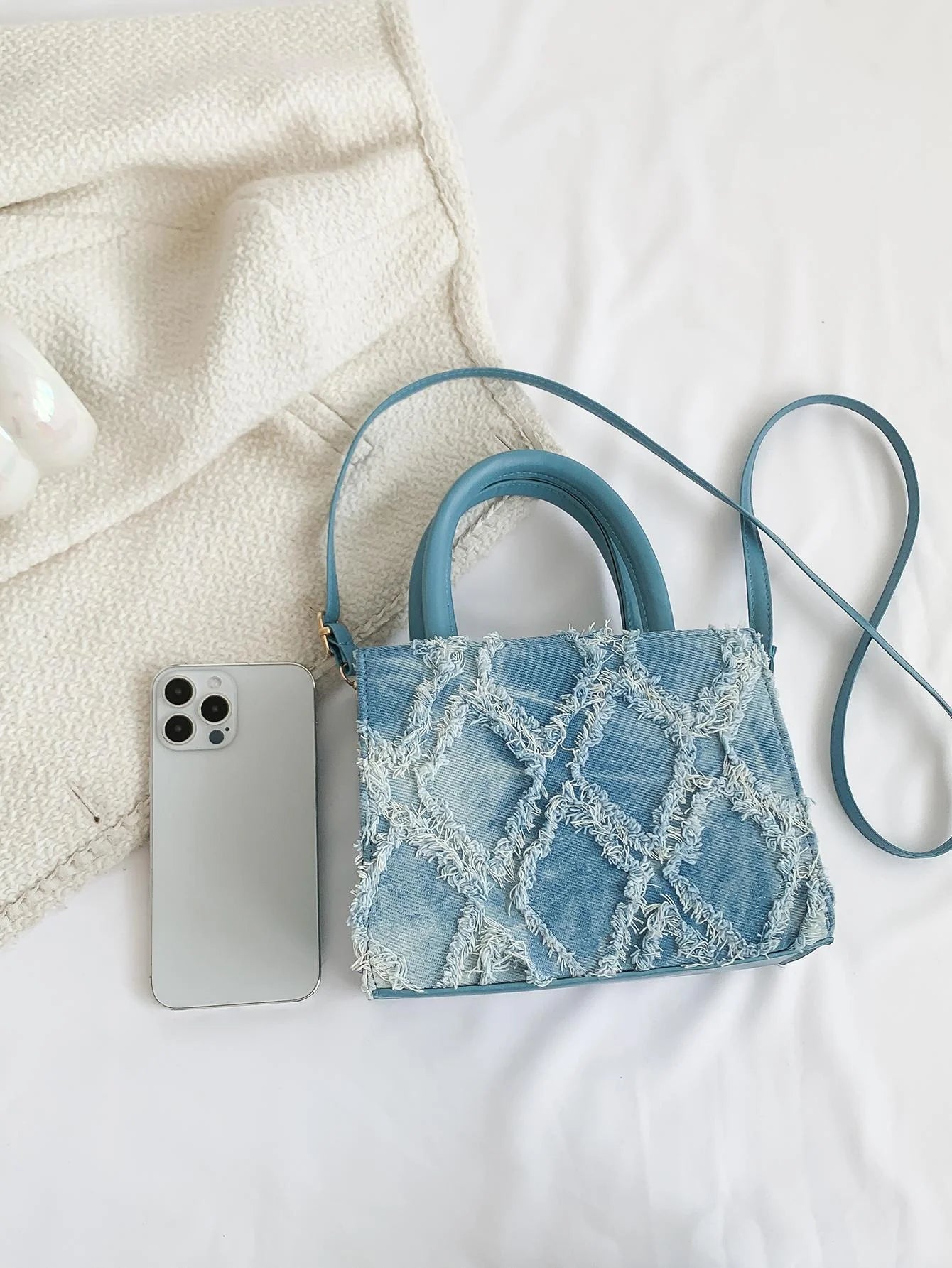 Dames handtas – denim, compact vierkant, crossbody, blauw