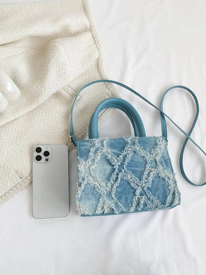 Dames handtas – denim, compact vierkant, crossbody, blauw