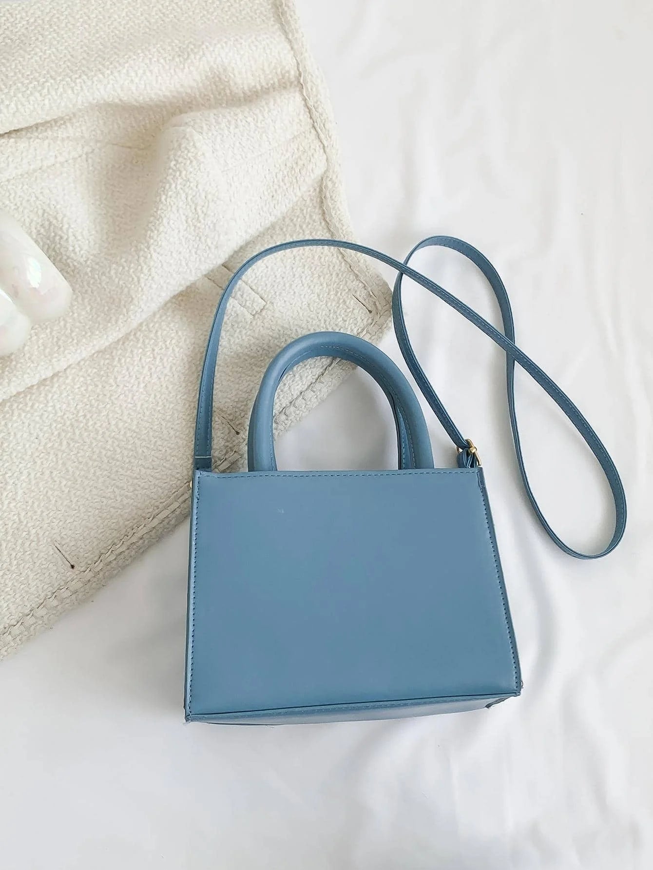 Dames handtas – denim, compact vierkant, crossbody, blauw