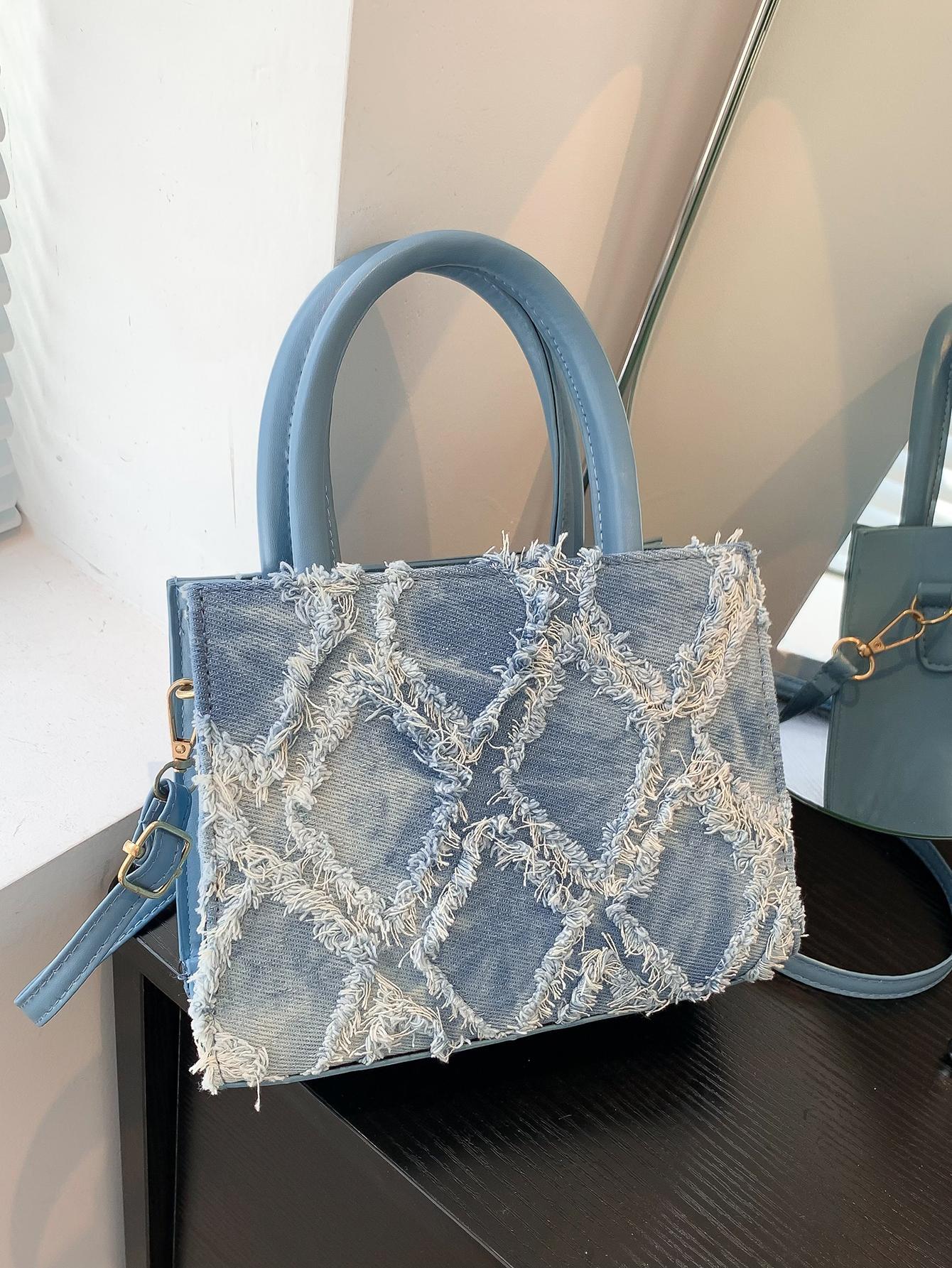 Dames handtas – denim, compact vierkant, crossbody, blauw