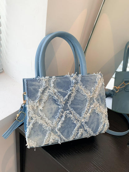Dames handtas – denim, compact vierkant, crossbody, blauw