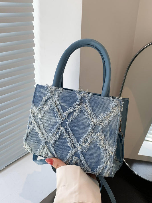 Dames handtas – denim, compact vierkant, crossbody, blauw