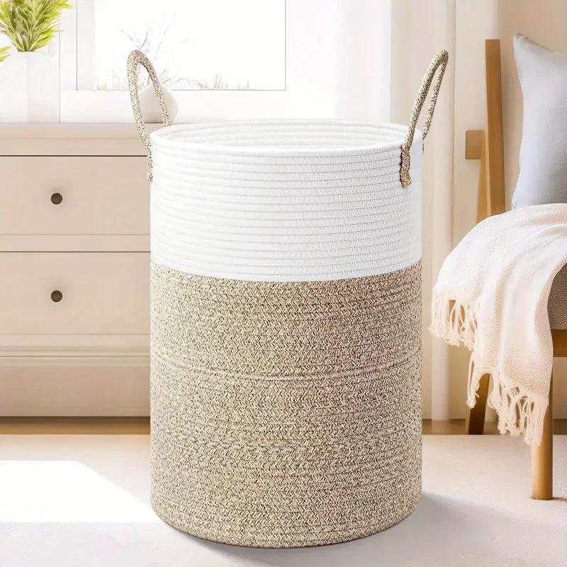 Opvouwbare Wasmand van Katoen – 60L Grote Mand voor Woonkamer, Badkamer & Slaapkamer