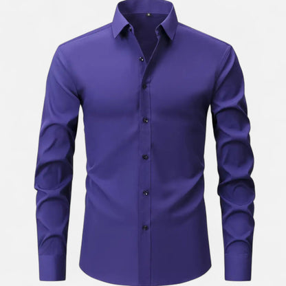 Heren Slim-Fit Lange Mouwen Overhemd met Stretch