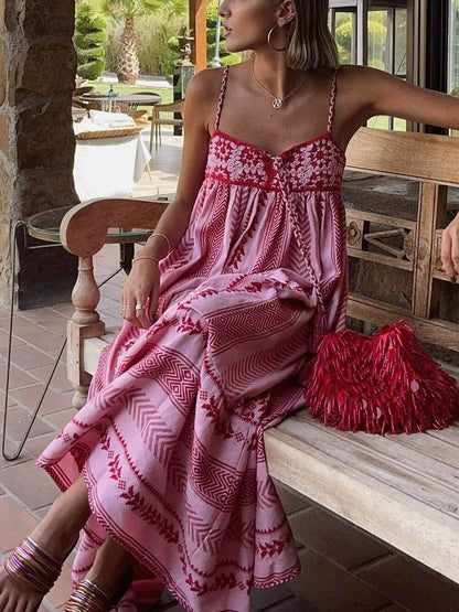 Dames maxi jurk – vloeiend model, katoen, roze, zomer en comfortabel