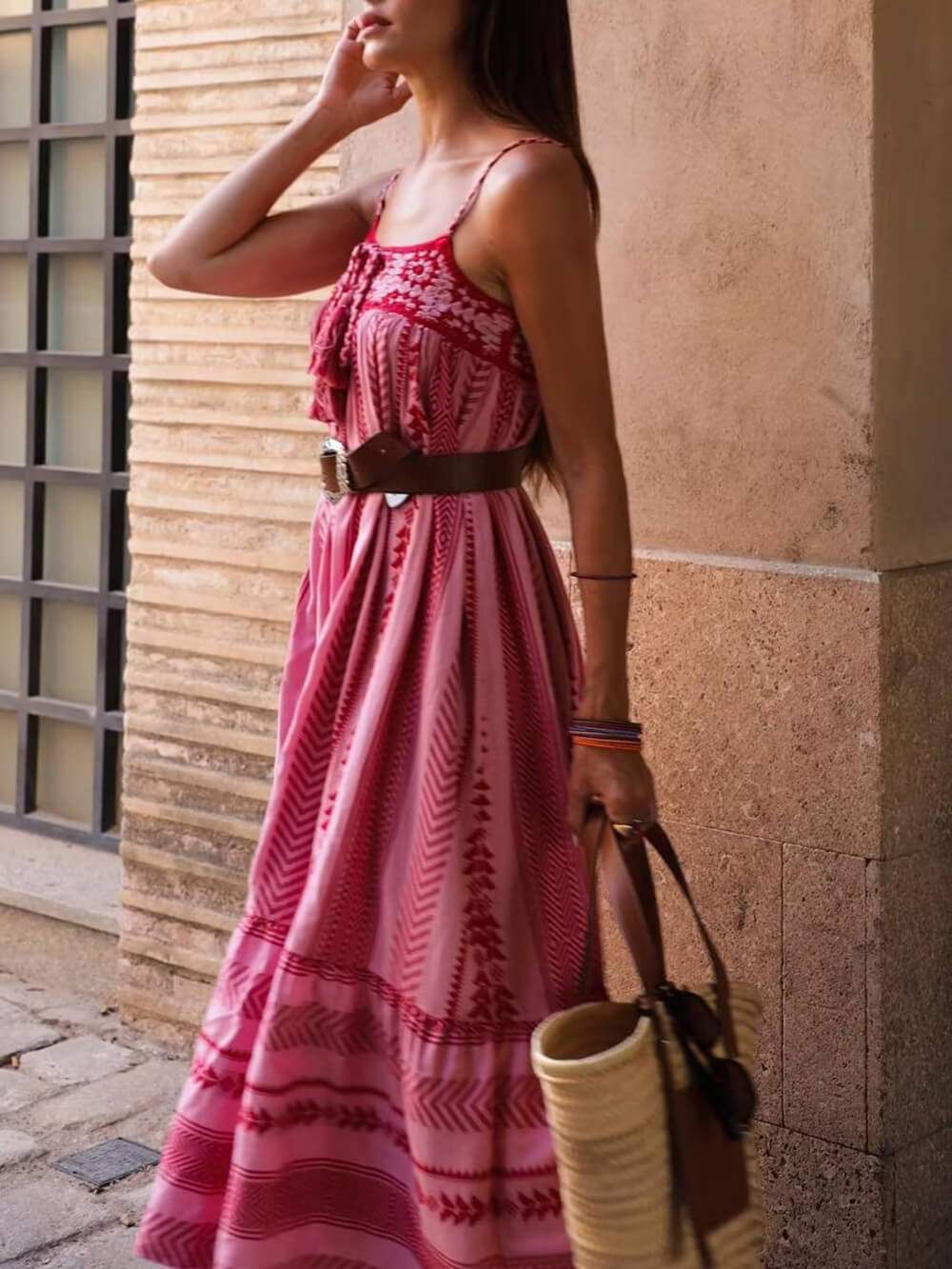 Dames maxi jurk – vloeiend model, katoen, roze, zomer en comfortabel
