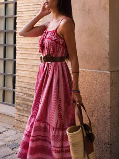 Dames maxi jurk – vloeiend model, katoen, roze, zomer en comfortabel