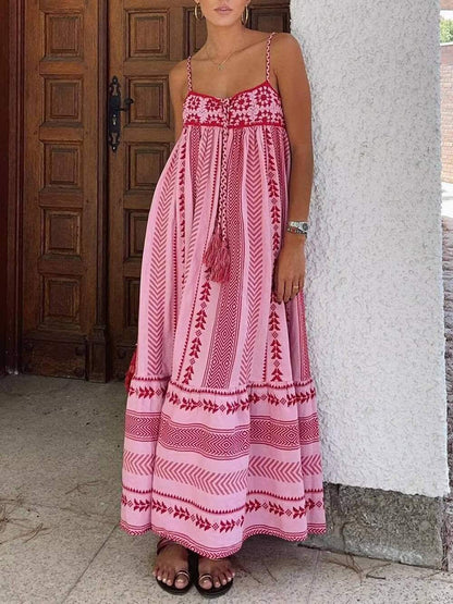 Dames maxi jurk – vloeiend model, katoen, roze, zomer en comfortabel
