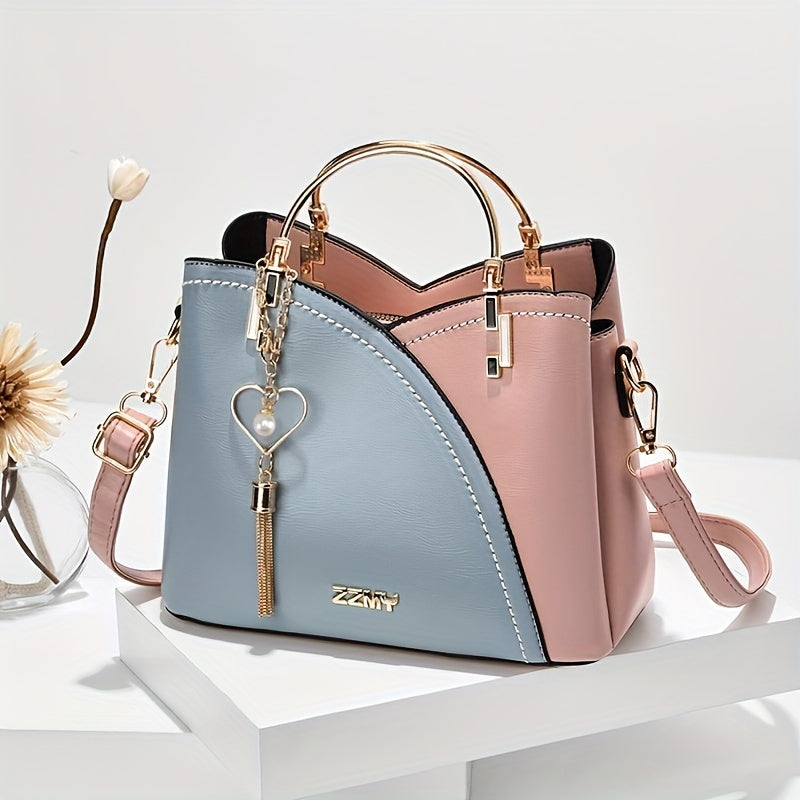 Dames handtas – kleurblok design, kwast details, ruim, stijlvol