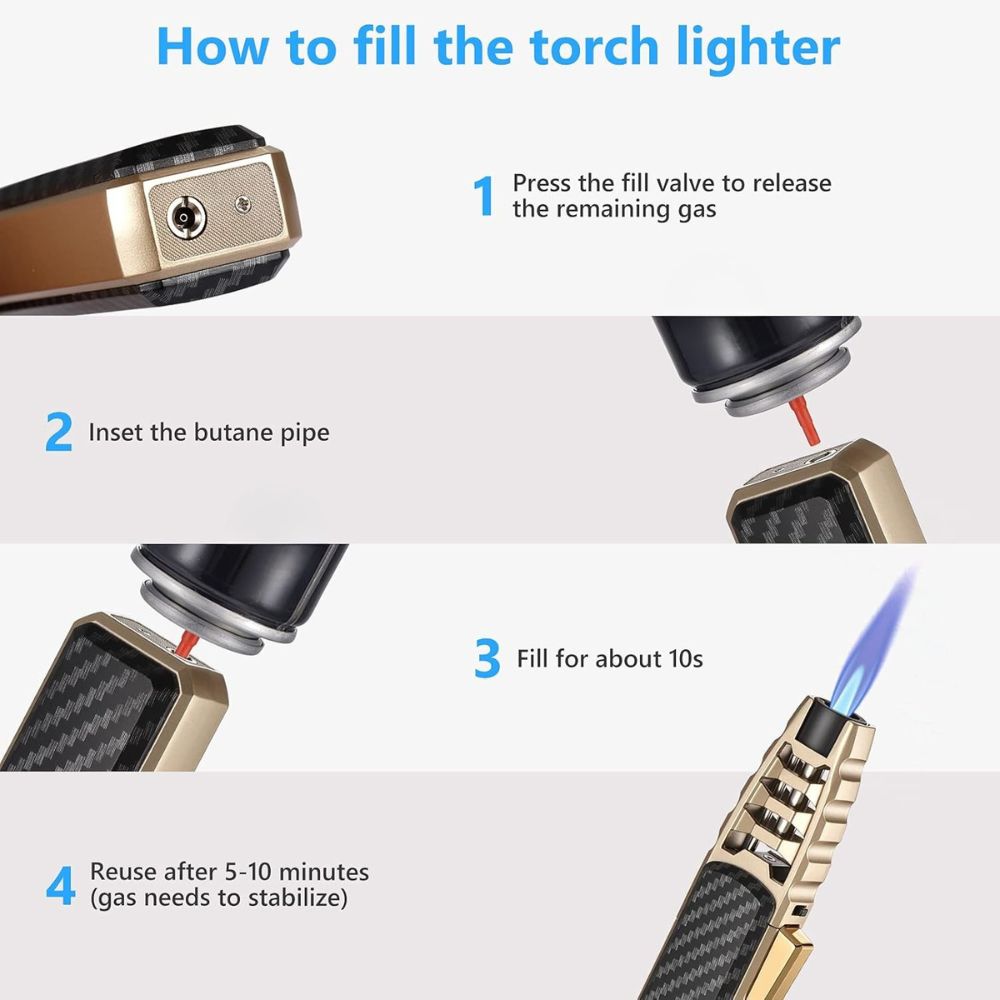 Windproof Torch Lighter met 1300°C Blauwe Vlam – Navulbaar Butaan Gasbrander in Luxe Cadeauverpakking