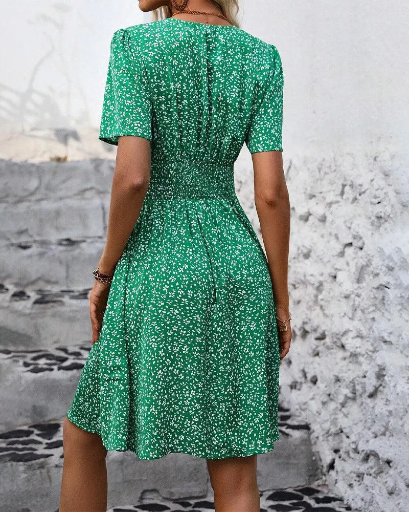 Jurk - Casual - Korte Mouwen, V-hals - Perfect voor Zomerse Avonden