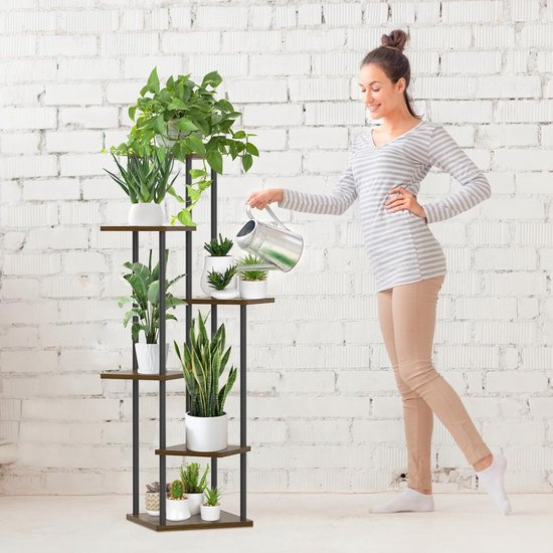 Virello Verticale Plantenstandaard – Gelaagde Plantentrap van Hout en Zwart IJzer
