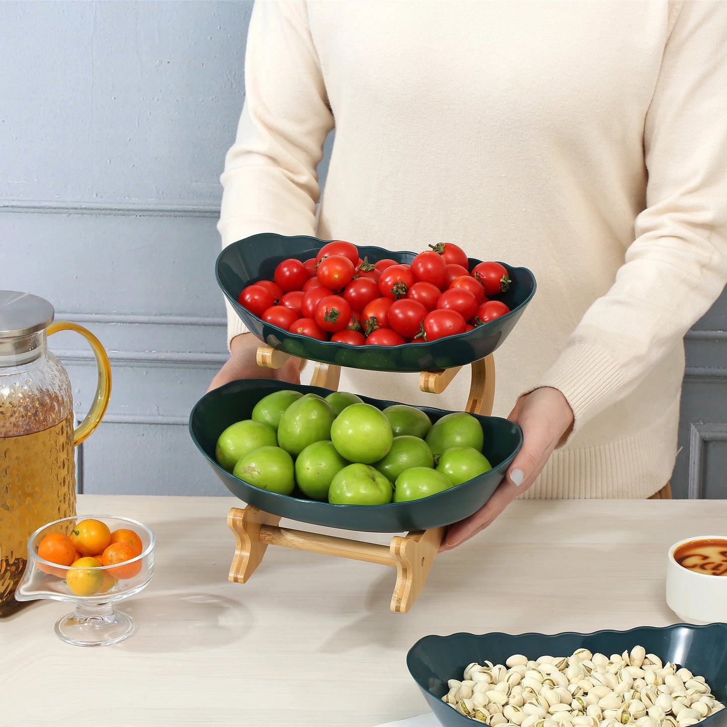2/3 Laags Fruitplateau van Duurzaam Plastic – Stijlvolle Snack- en Dessertschaal voor Woonkamer