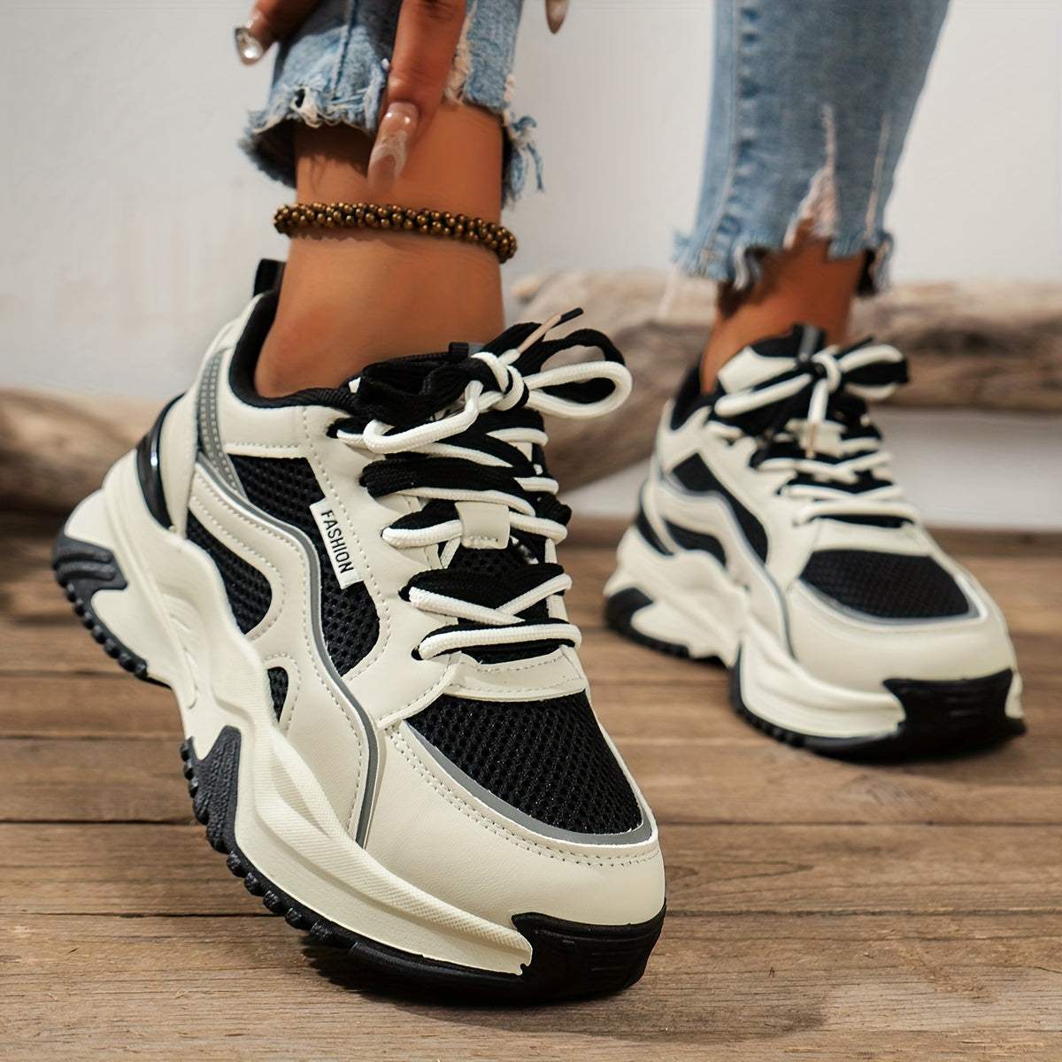 Dames sneakers – dikke zool, kleurrijk design, comfortabel, dagelijks
