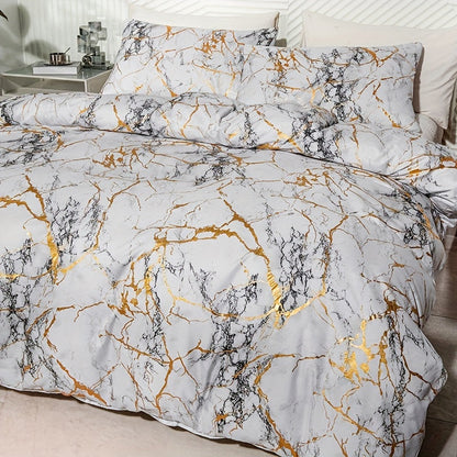 Dekbedovertrek met Kussenslopen – Zacht Katoen, Modern Marmerdesign, Wasbaar