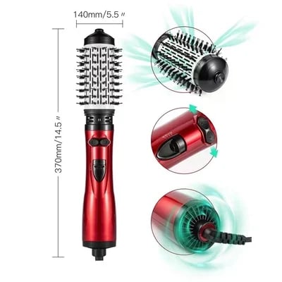 Rotating Hair DryerRoterende Föhnborstel met 2 Opzetborstels – 360° Draaibare Föhn voor Volume, Krullen & Steilen | Ionentechnologie & Temperatuurinstellingen