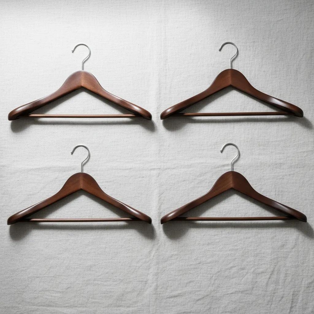 Kleerhangers – Walnoothout met Messing Haak (Set van 4)