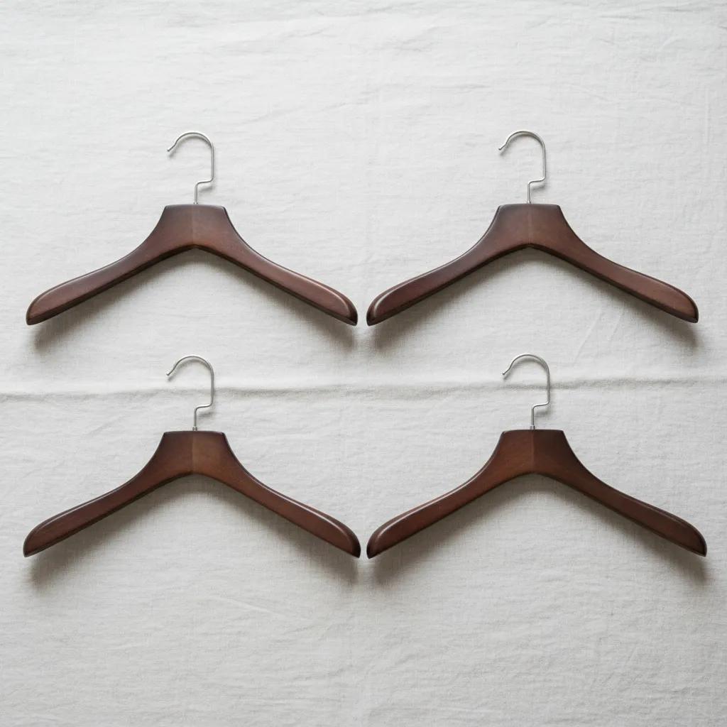 Kleerhangers – Walnoothout met Messing Haak (Set van 4)