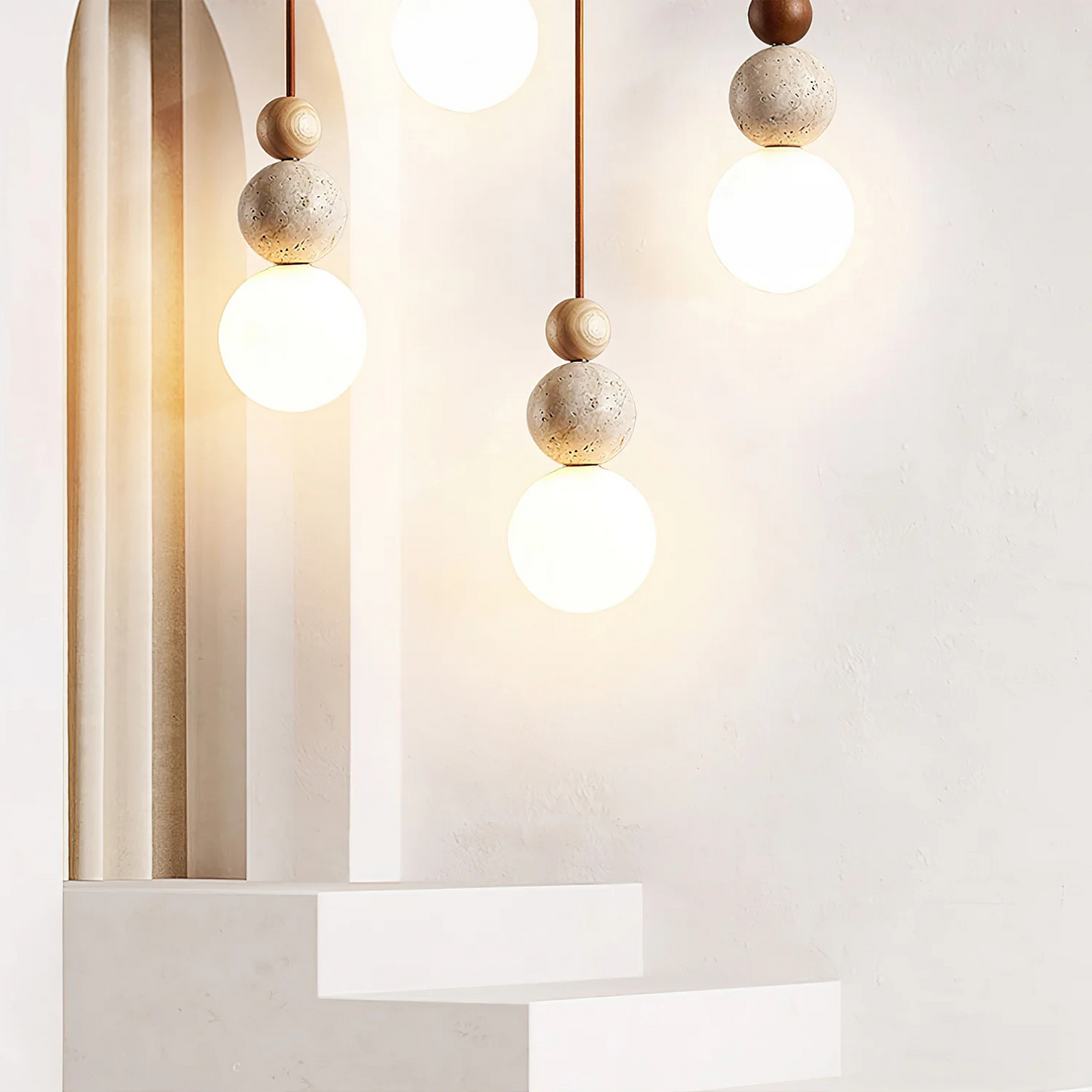 Travertin Duo Hanglamp – Natuurlijke Sfeer en Moderne Eenvoud