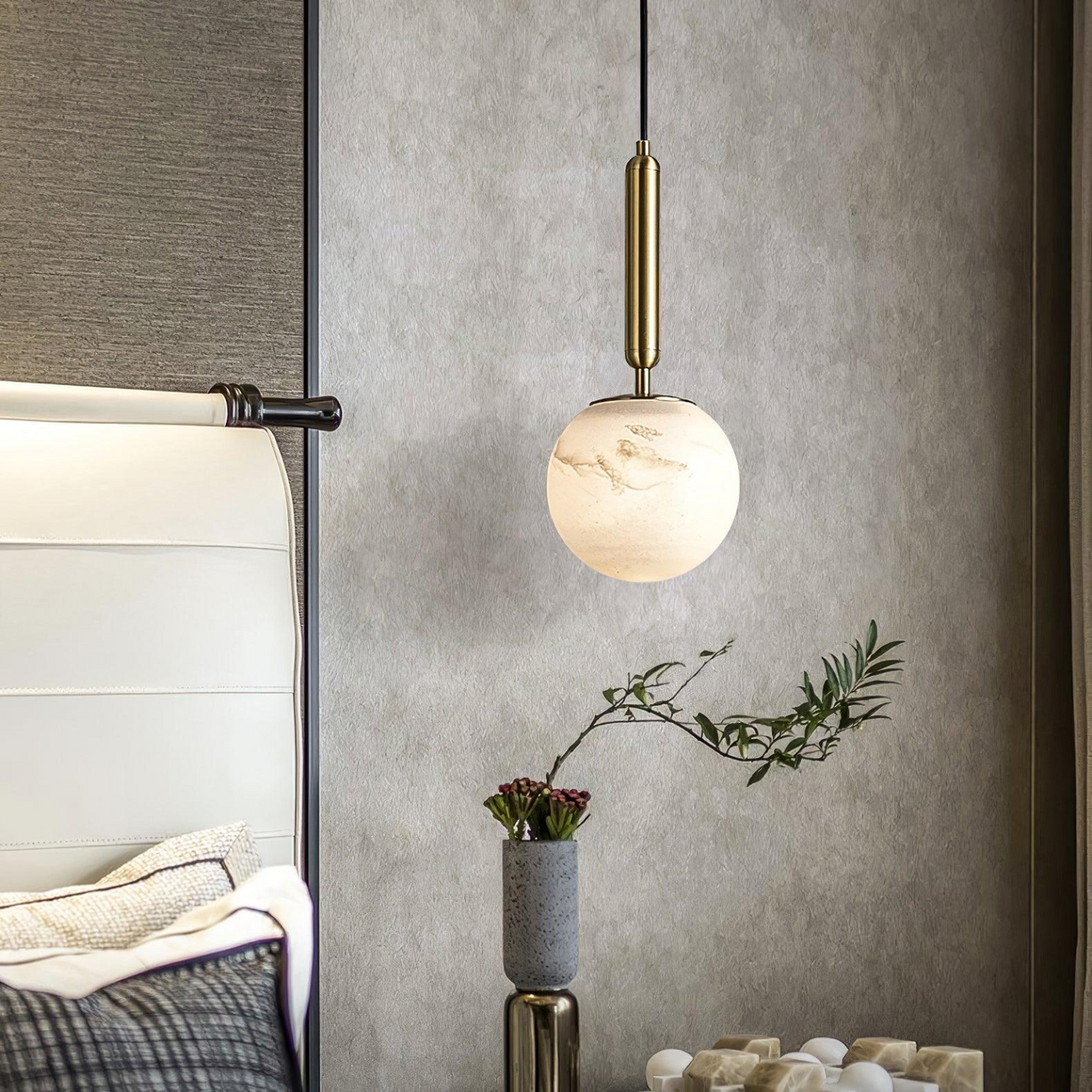 Gouden Alabaster Hanglamp – Luxe Marmeren Look | Sfeervolle Designverlichting