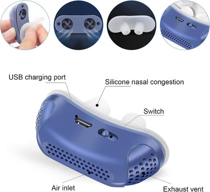 Draagbaar Anti-Snurk Apparaat bij Slaapapneu – Micro CPAP met Zachte Luchtdruk & USB-Oplaadfunctie | Fluisterstil, Medisch Siliconen & Compact Formaat voor Reizen of Thuisgebruik