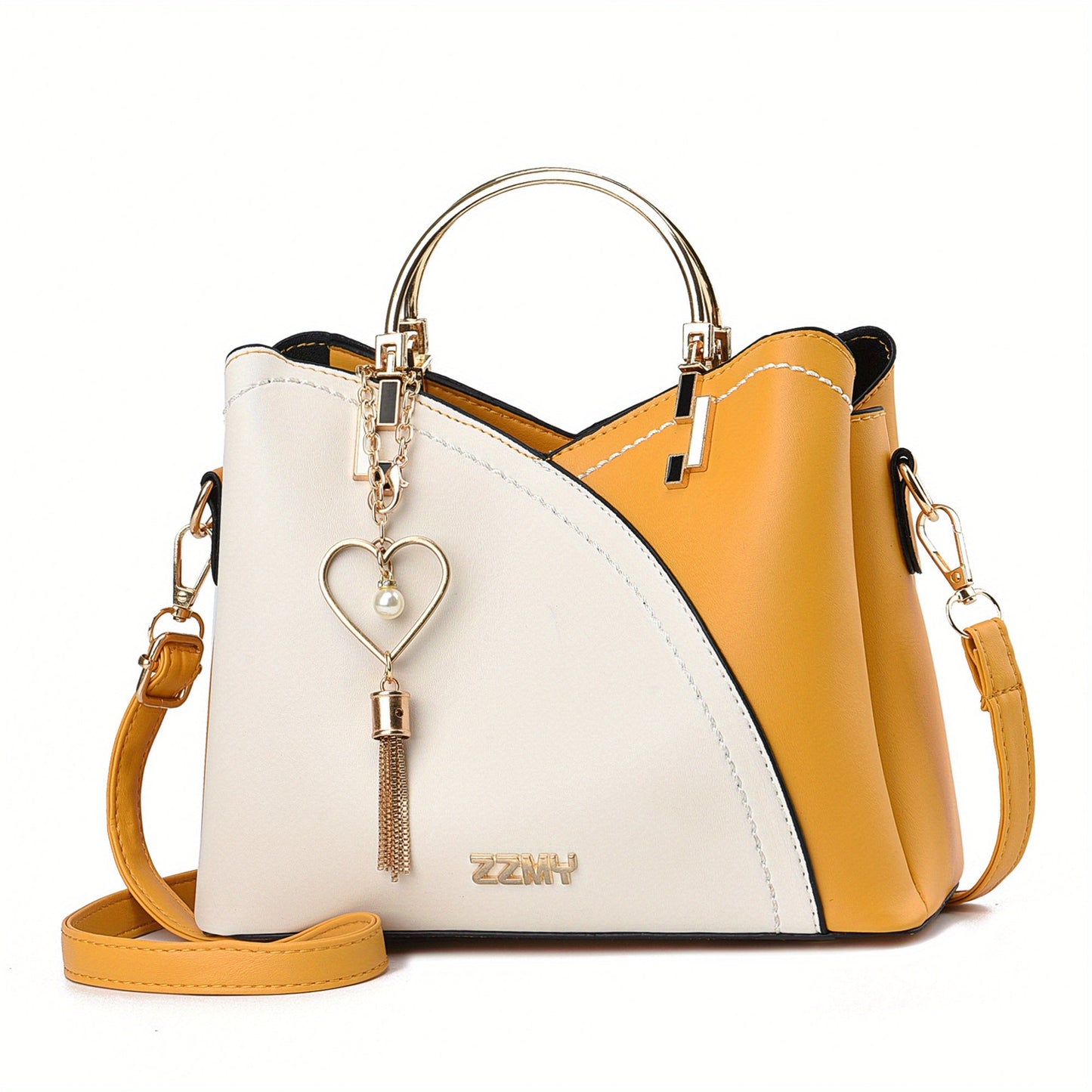 Dames handtas – kleurblok design, kwast details, ruim, stijlvol