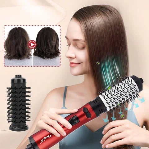 Rotating Hair DryerRoterende Föhnborstel met 2 Opzetborstels – 360° Draaibare Föhn voor Volume, Krullen & Steilen | Ionentechnologie & Temperatuurinstellingen