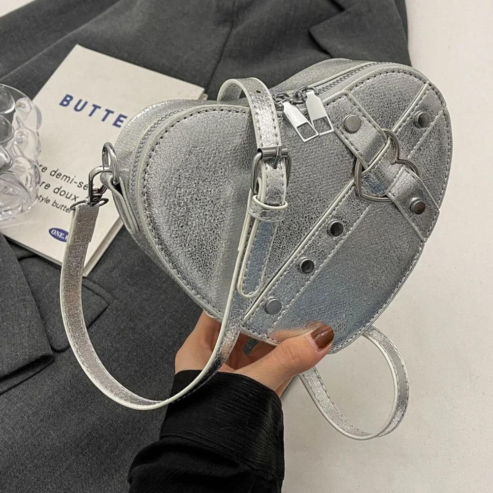 Dames tas – hartvormig, PU leer, rivet design, rood, crossbody