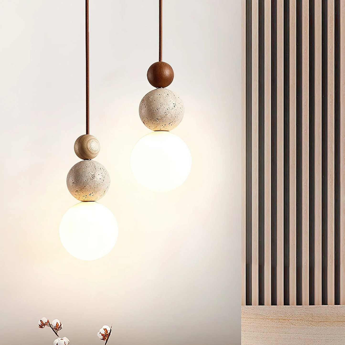 Travertin Duo Hanglamp – Natuurlijke Sfeer en Moderne Eenvoud