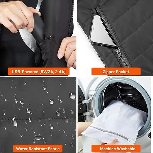 Verwarmd Bodywarmer Deluxe – USB Oplaadbaar Warmtevest voor Heren & Dames met Powerbank | 4 Warmtezones & 3 Warmtestanden – Zwart