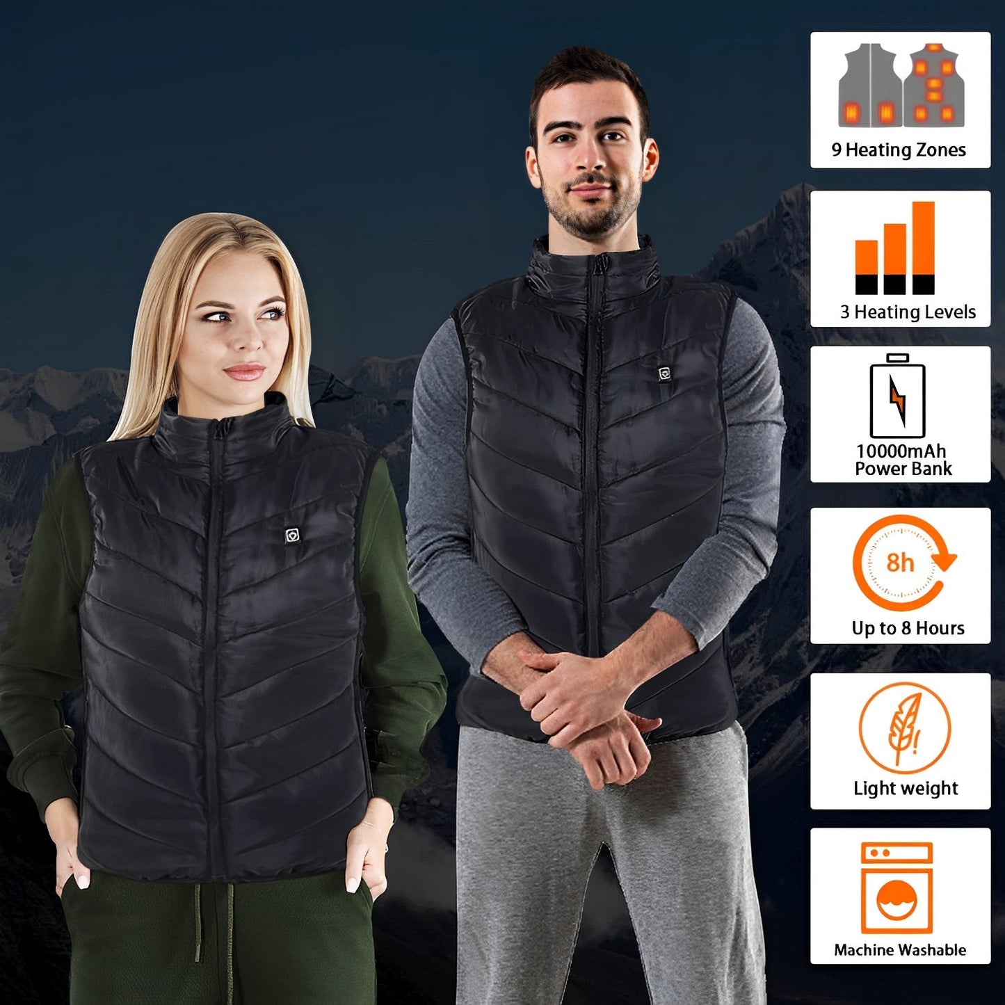 Verwarmd Bodywarmer Deluxe – USB Oplaadbaar Warmtevest voor Heren & Dames met Powerbank | 4 Warmtezones & 3 Warmtestanden – Zwart