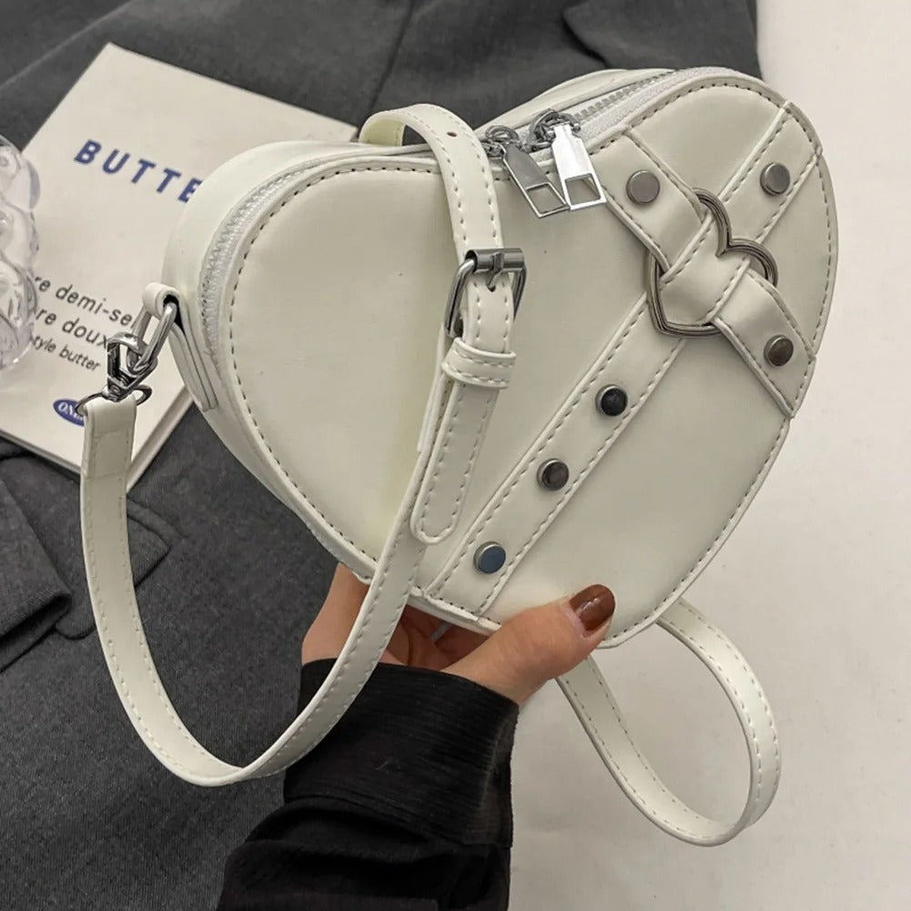 Dames tas – hartvormig, PU leer, rivet design, rood, crossbody