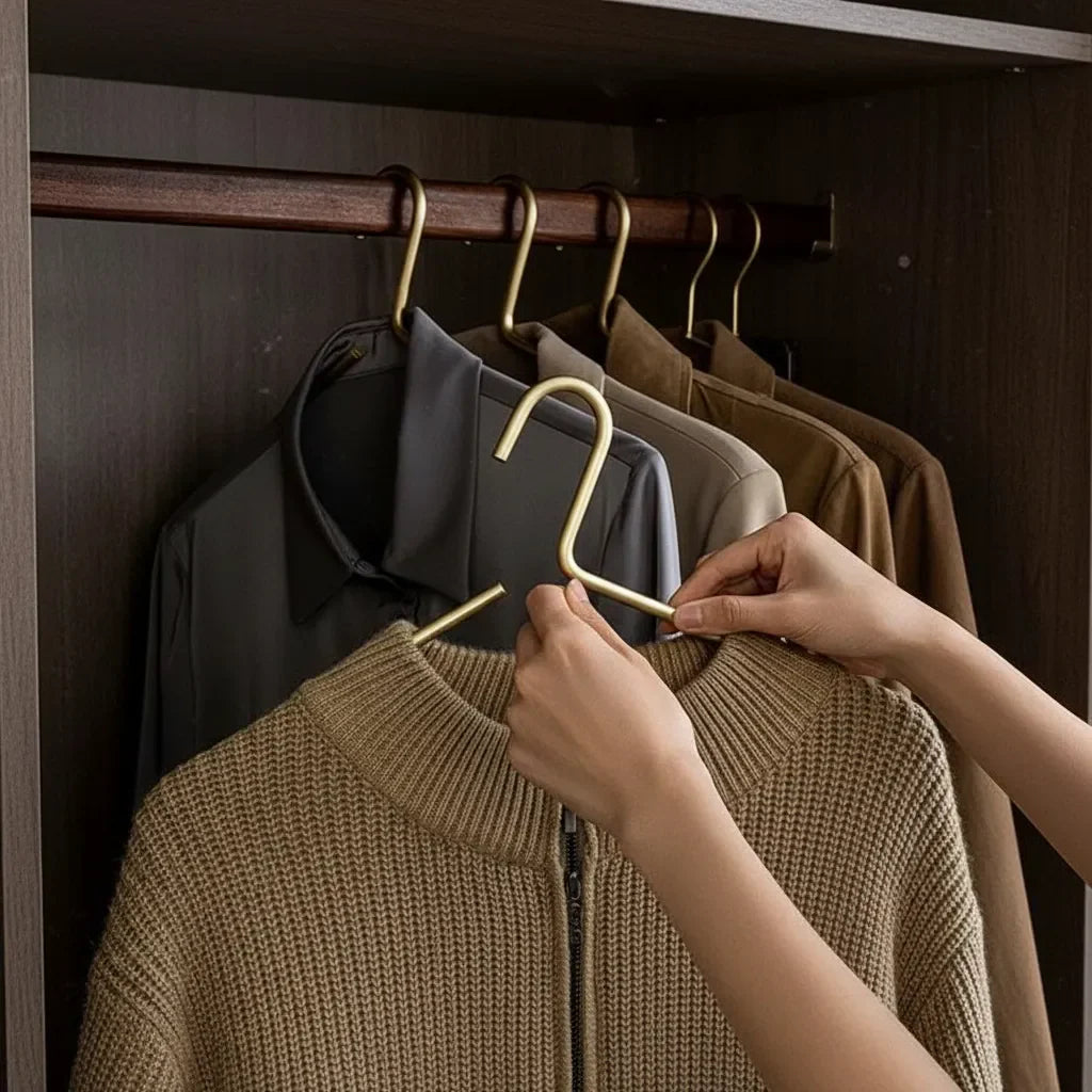 Luxe Metalen Kleerhangers – Mattgoud & Zilver Design, Ruimtebesparend en Extra Stevig (Set van 5)