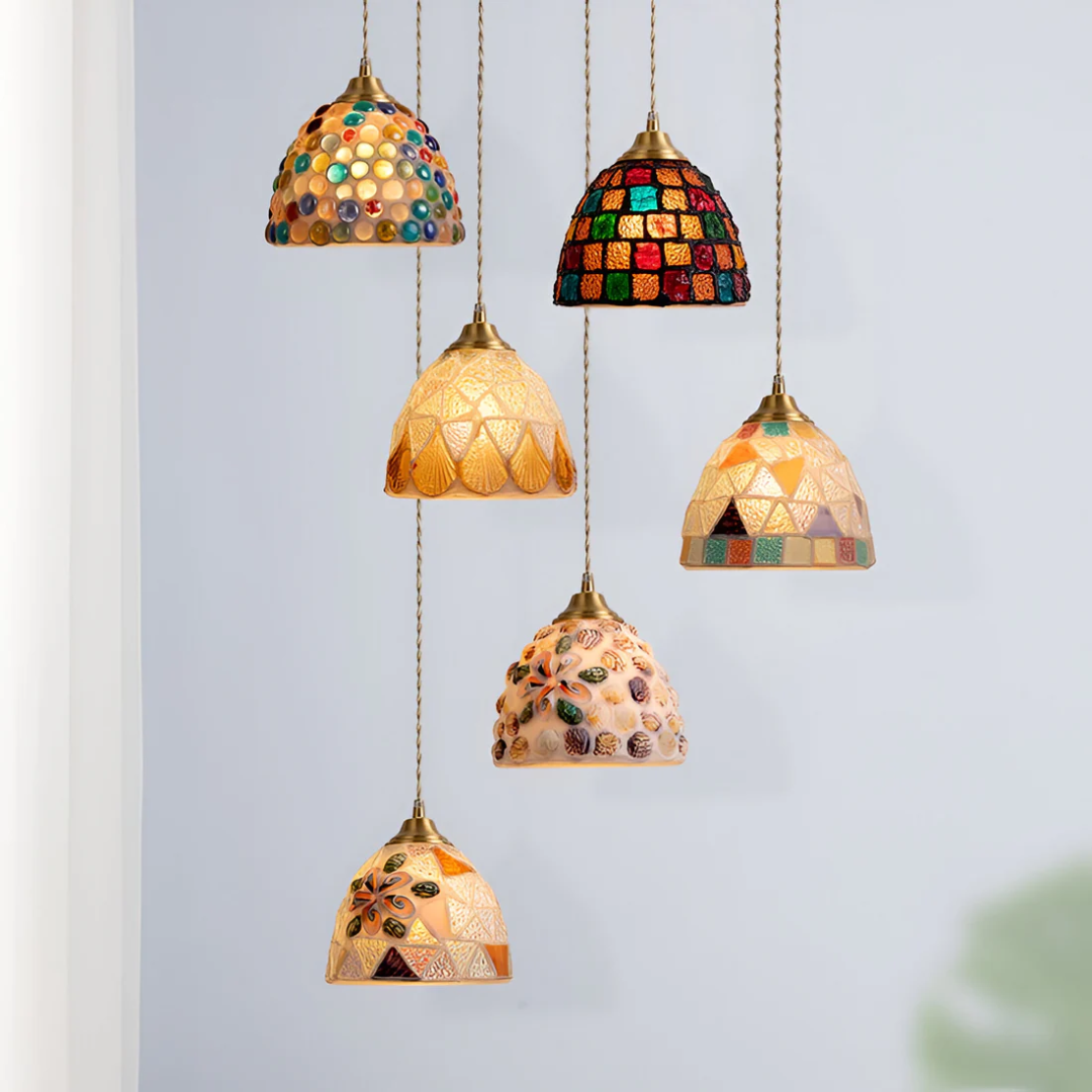 Hanglamp Eettafel van Glas en Koper – Unieke Retro Designlamp met Warme LED Verlichting | Sfeervolle Lamp voor Woonkamer of Slaapkamer