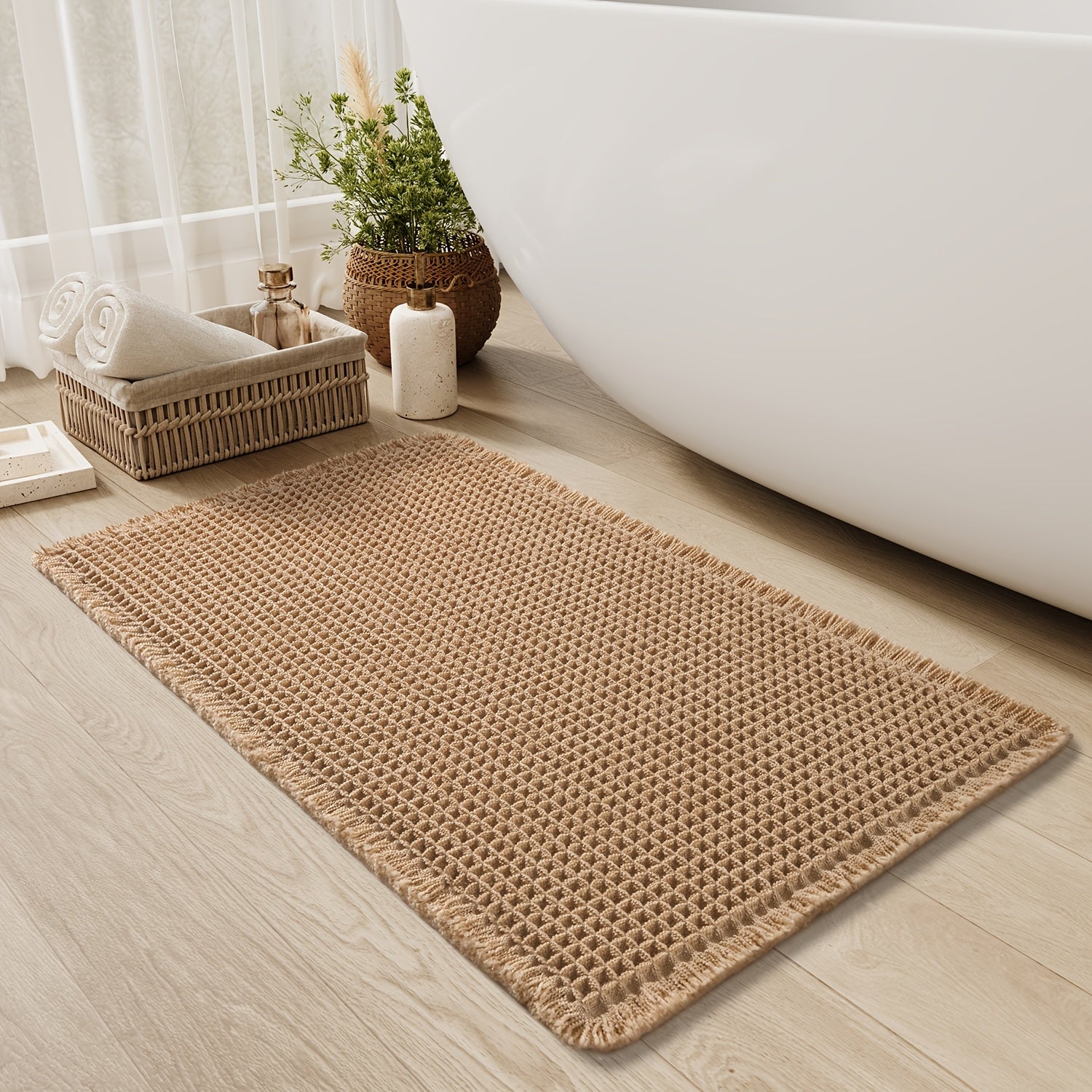 AquaLuxe | Elegant Antislip Polyester Bath Mat with Waffle Design 4