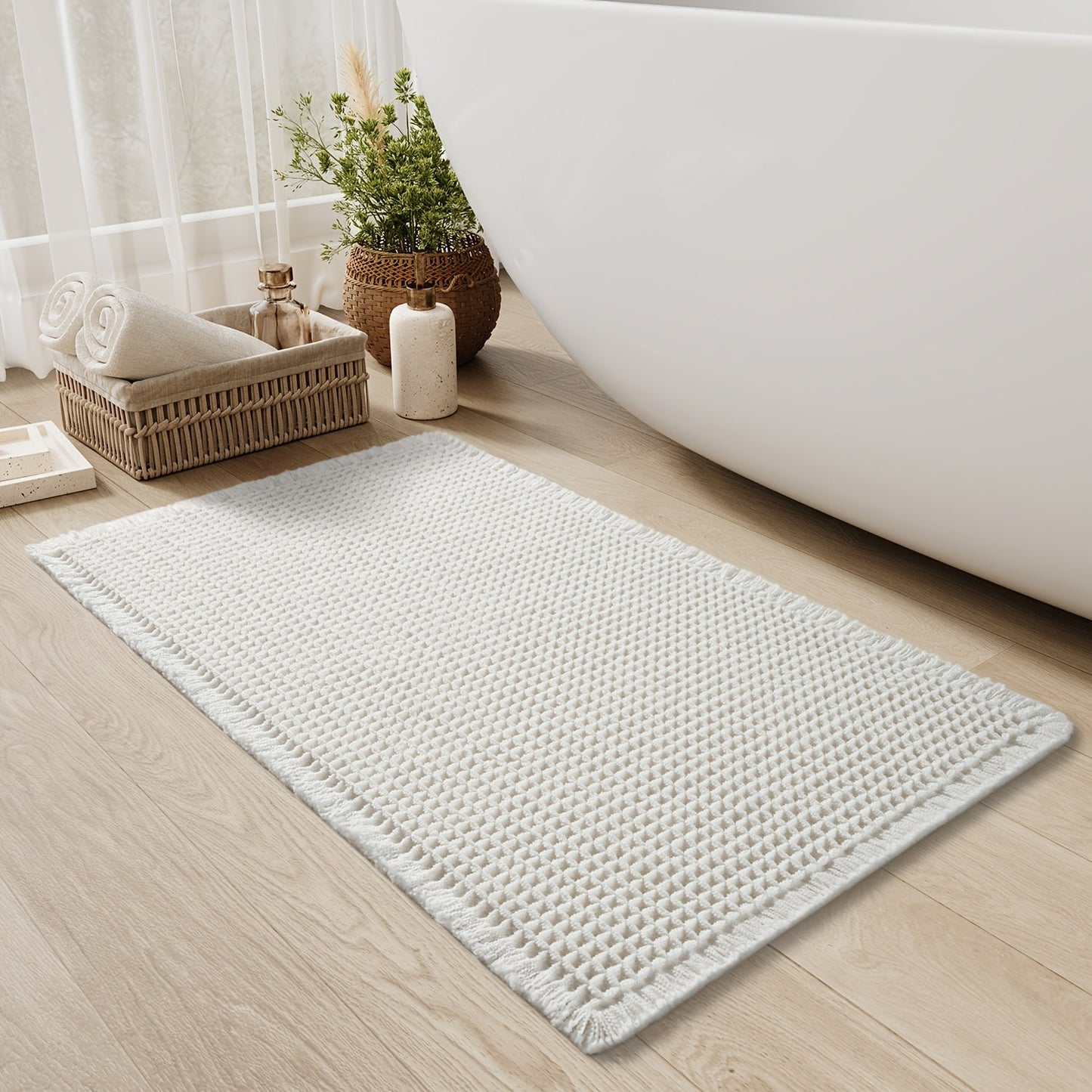 Badmat met wafelstructuur en franjes – Ultra absorberend, anti-slip en stijlvol design