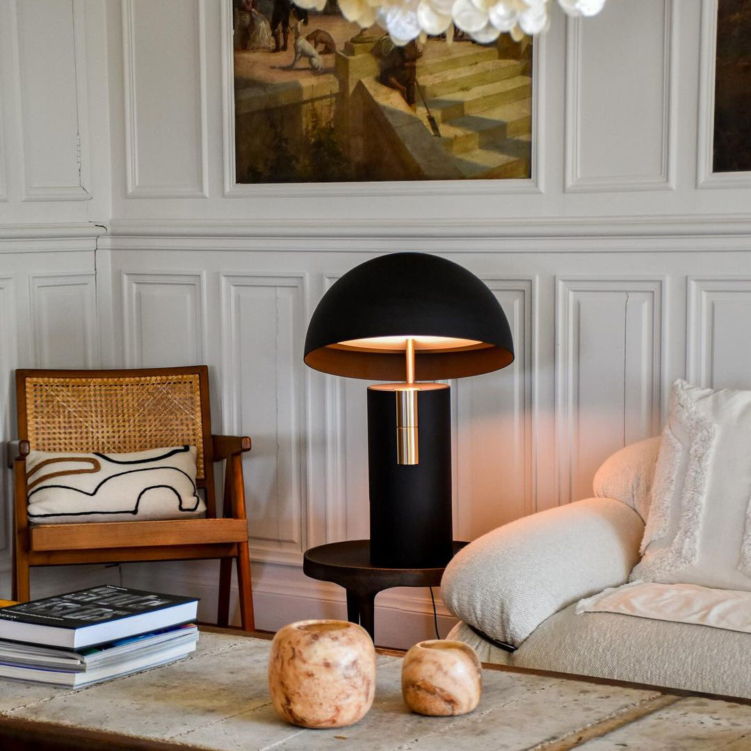 Virella Design Tafellamp – Paddenstoelvormige Lamp in Goud & Wit