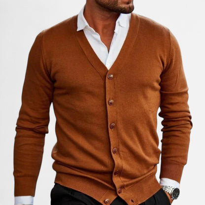 Heren cardigan – moderne katoenmengsel pasvorm
