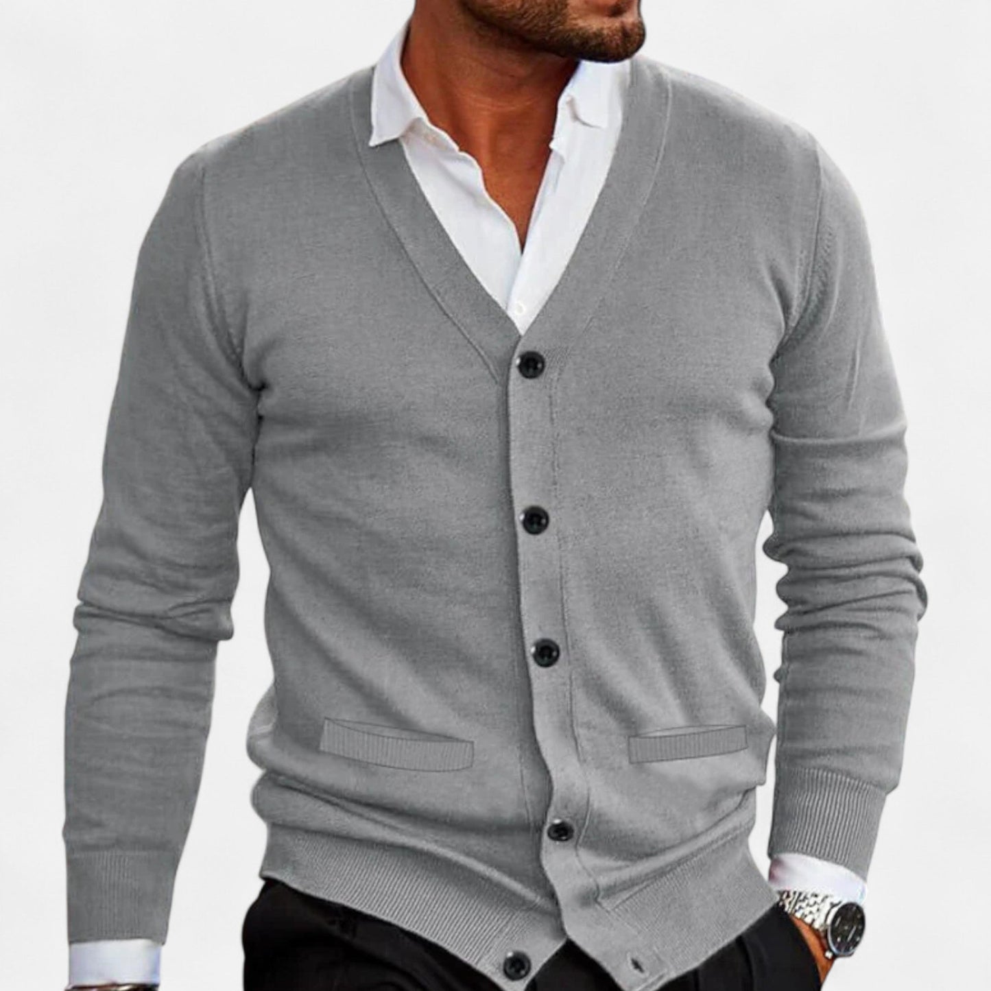 Heren cardigan – moderne katoenmengsel pasvorm