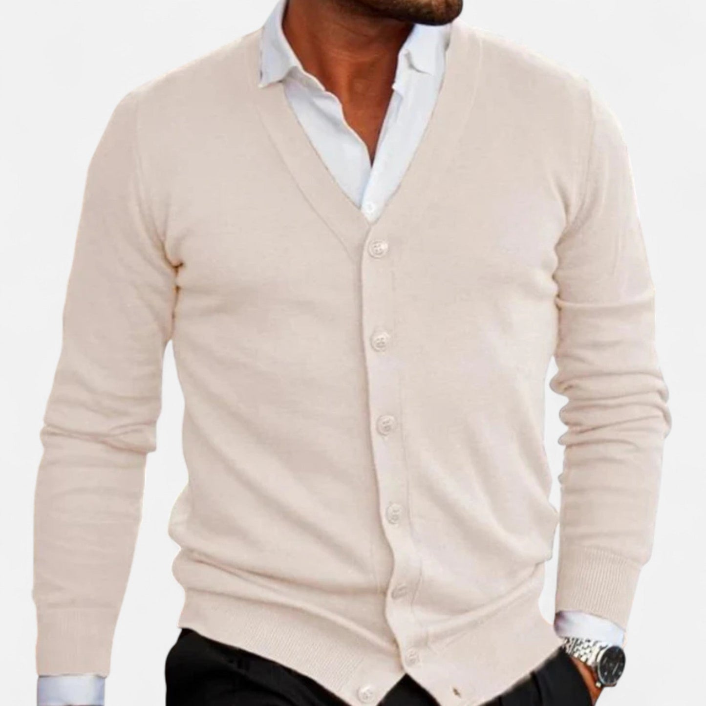 Heren cardigan – moderne katoenmengsel pasvorm