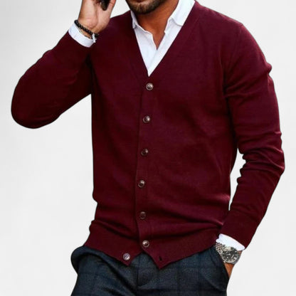 Heren cardigan – moderne katoenmengsel pasvorm