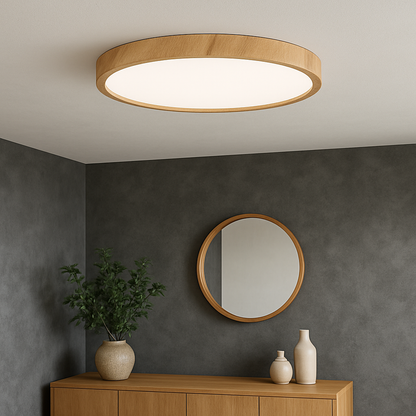 Plafondlamp met Houten Look – LED Plafondverlichting in Scandinavische Stijl voor Eettafel of Woonkamer | Warm Licht, Minimalistisch Design & Meerdere Maten