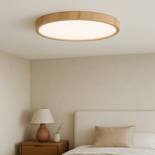 Plafondlamp met Houten Look – LED Plafondverlichting in Scandinavische Stijl voor Eettafel of Woonkamer | Warm Licht, Minimalistisch Design & Meerdere Maten