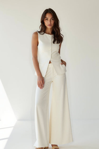 Dames co-ord set – gilet rond, palazzo broek, minimalistisch chic