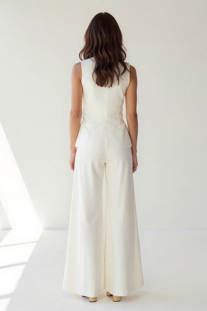 Dames co-ord set – gilet rond, palazzo broek, minimalistisch chic