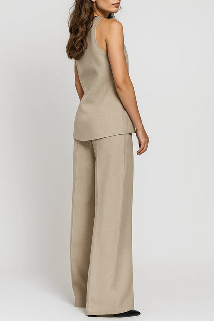 Dames co-ord set – gilet met gouden knopen, wijde broek, chic